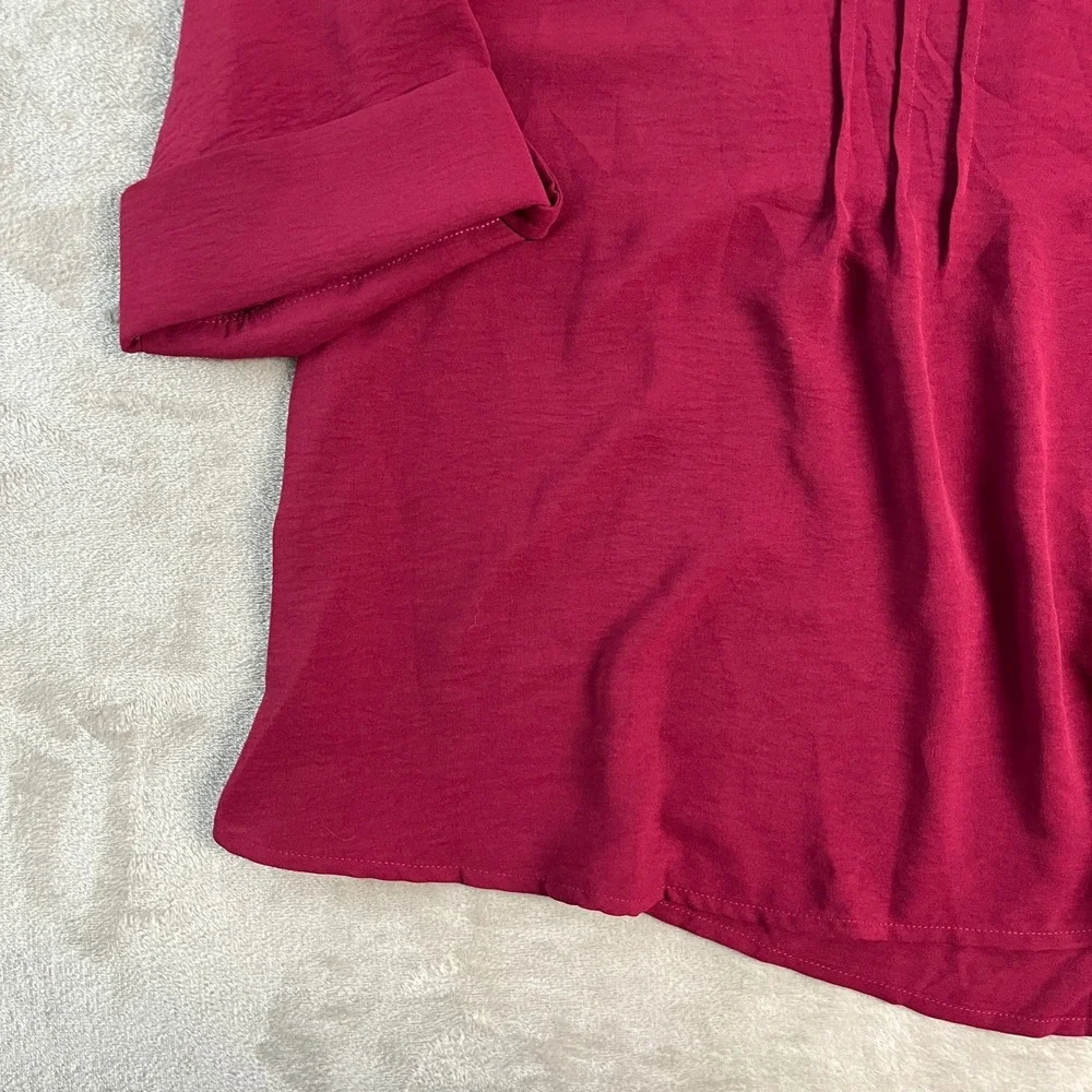 NWT Kim Rogers Womens 4X Sangria Red Pintuck Roll Tab 3/4 Sleeve Blouse Office
